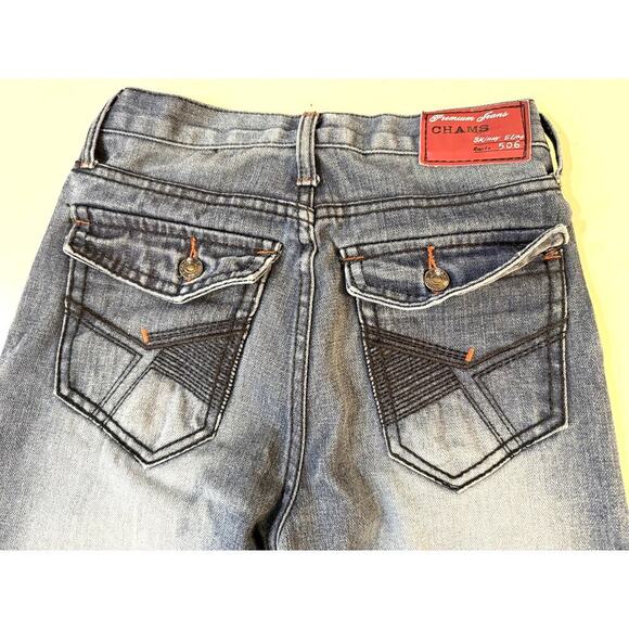 Chams Jeans Girls Size 14 Skinny Slim 506 Distressed Y2K Embroidered Pockets Hit - Picture 5 of 9
